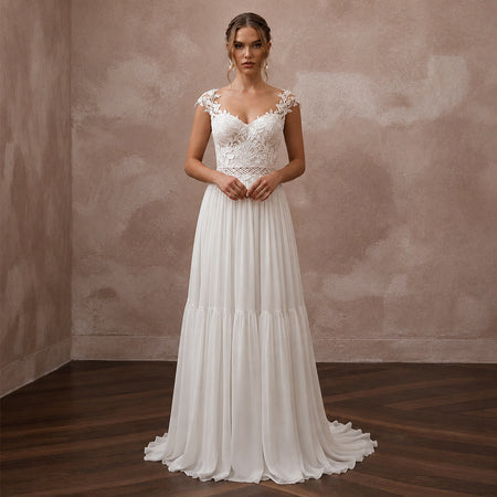 Boho Chiffon Open Back Wedding Dress for a Beach Wedding