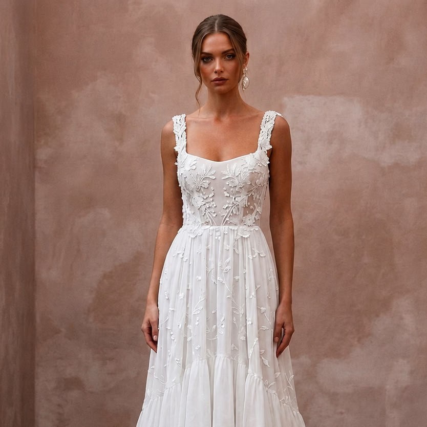 Boho Chiffon Wedding Dress for a Second Wedding