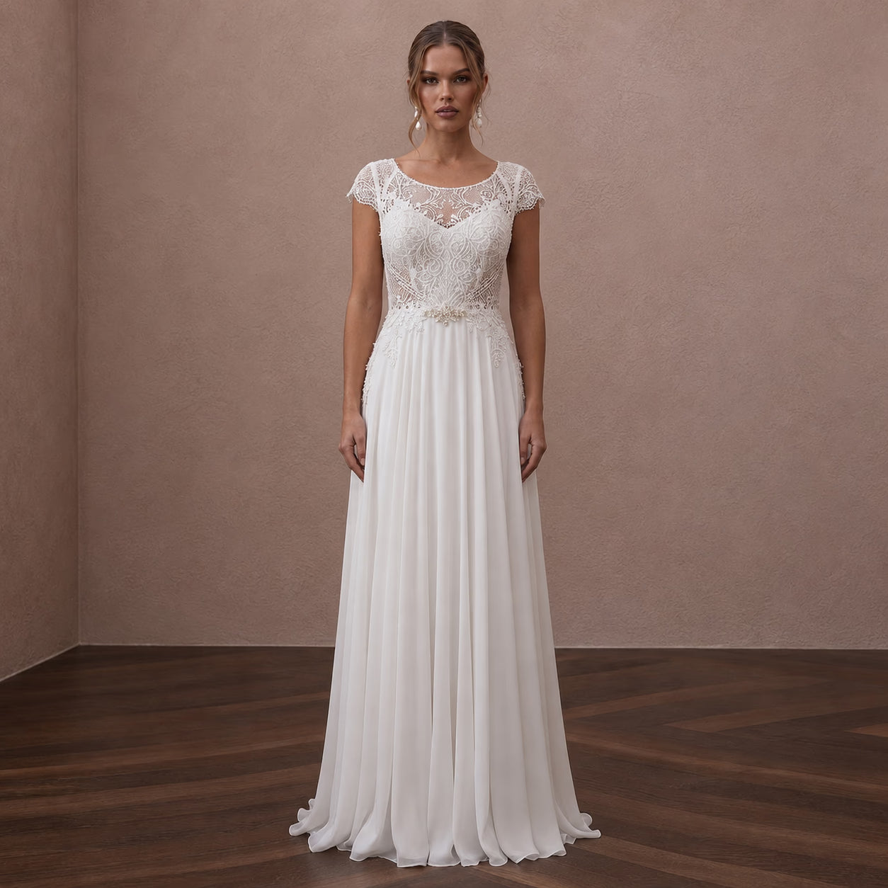 Boho Chiffon Wedding Dress with Open Back and A-Line Silhouette