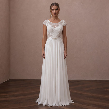 Boho Chiffon Wedding Dress with Open Back and A-Line Silhouette