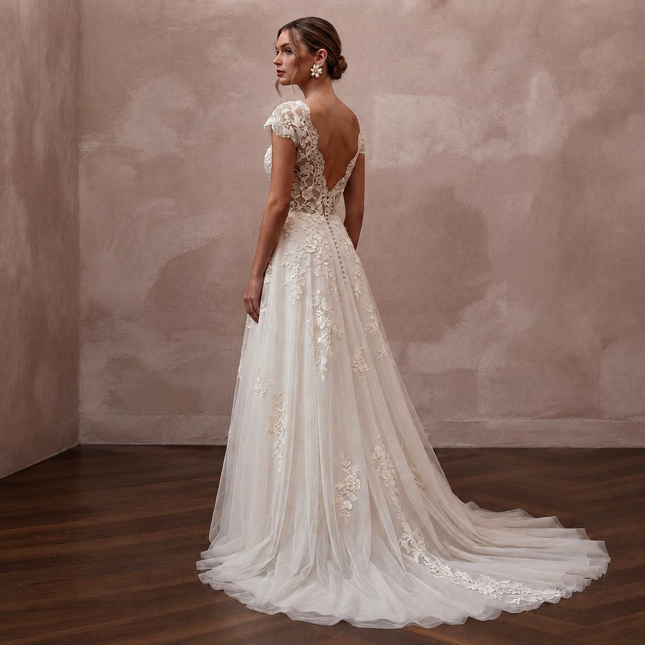 Boho Country Wedding Gown with Embroidered Bodice and Chapel Train Secondary image