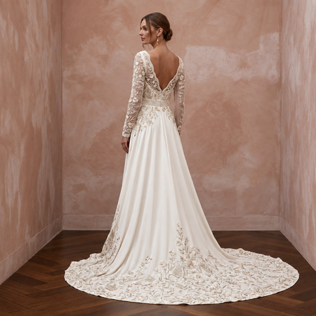 Boho Embroidered Wedding Gown with Long Sleeves