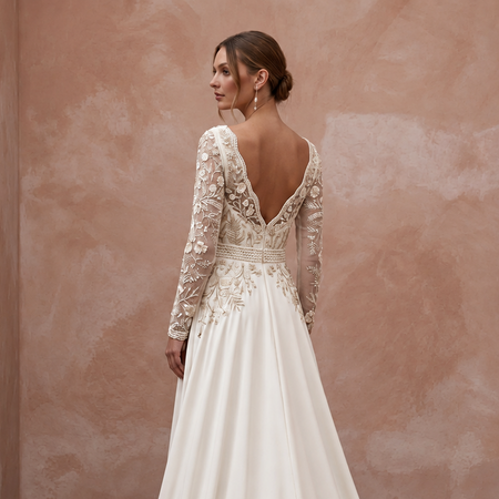 Boho Embroidered Wedding Gown with Long Sleeves