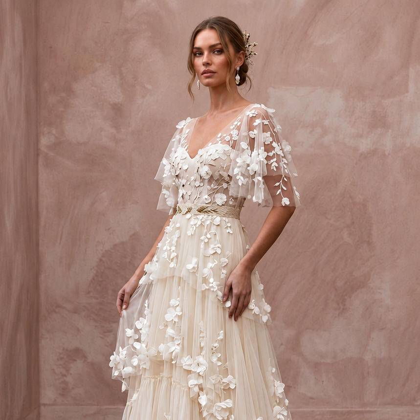 Boho Floral Bridal Gown for a Countryside Wedding