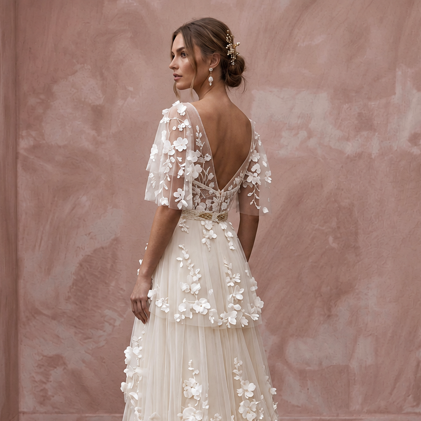 Boho Floral Bridal Gown for a Countryside Wedding