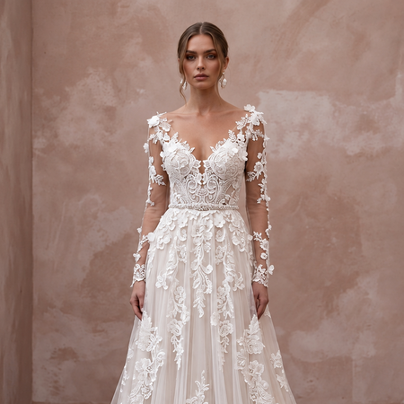 Boho Floral Lace Wedding Dress for a Garden Ceremony