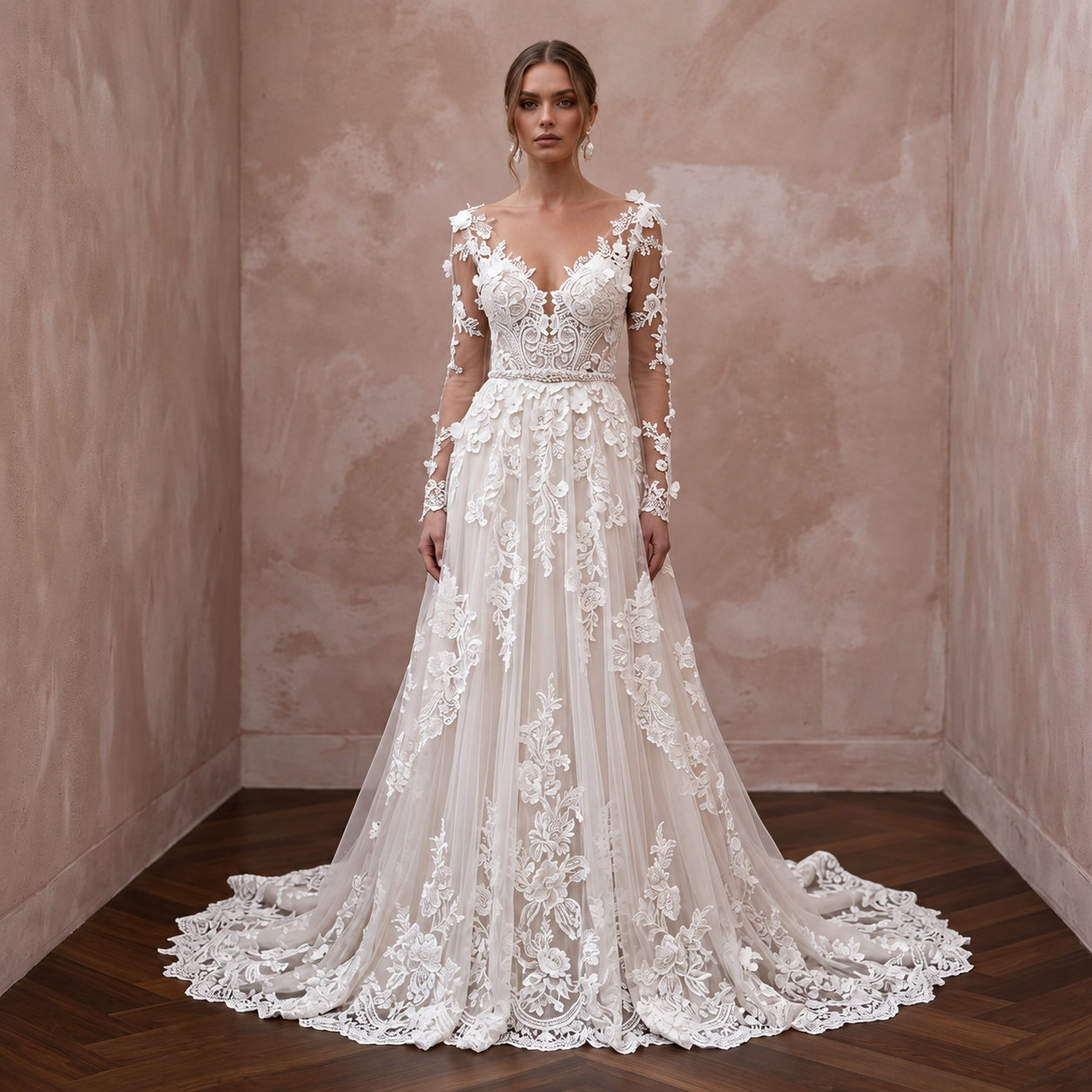 Boho Floral Lace Wedding Dress for a Garden Ceremony