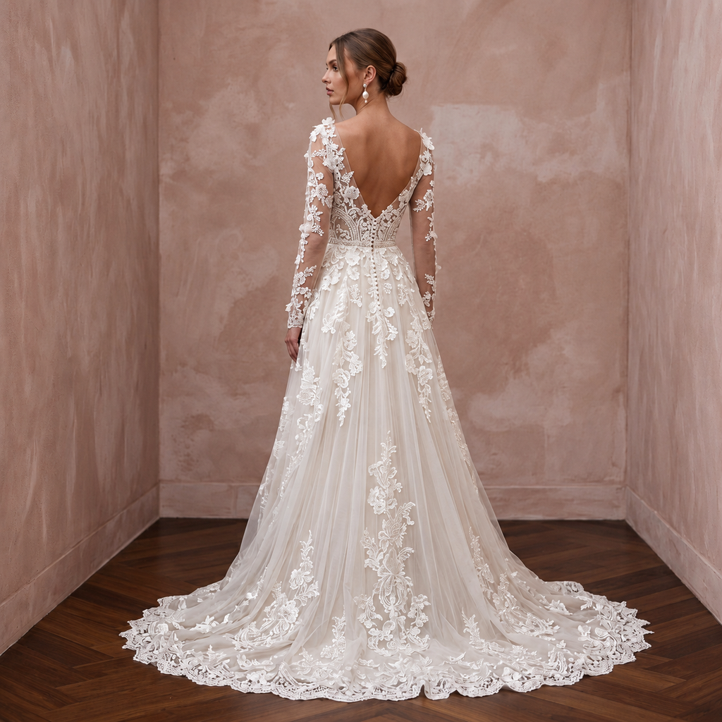 Boho Floral Lace Wedding Dress for a Garden Ceremony