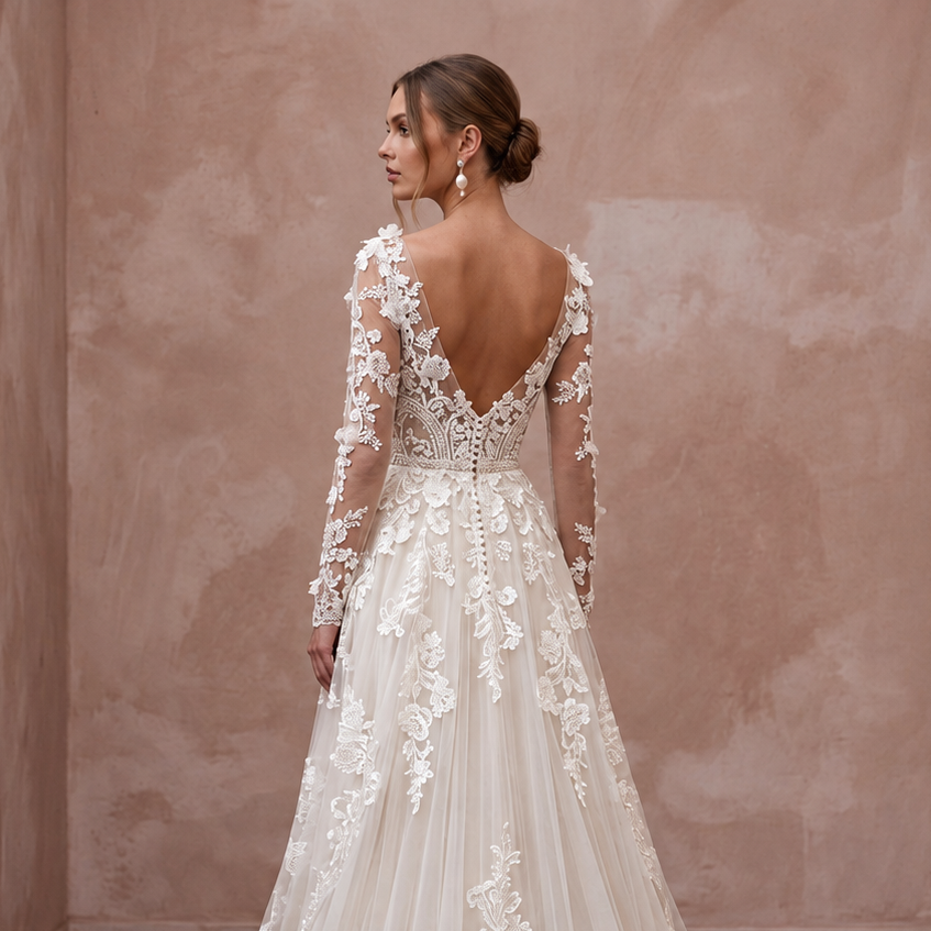 Boho Floral Lace Wedding Dress for a Garden Ceremony