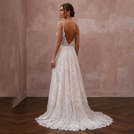 Boho Lace A-Line Wedding Dress with Open Back