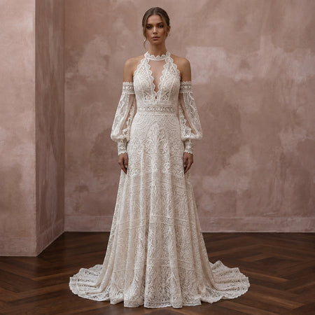 Boho Lace Bridal Dress for a Spring Outdoor Ceremony