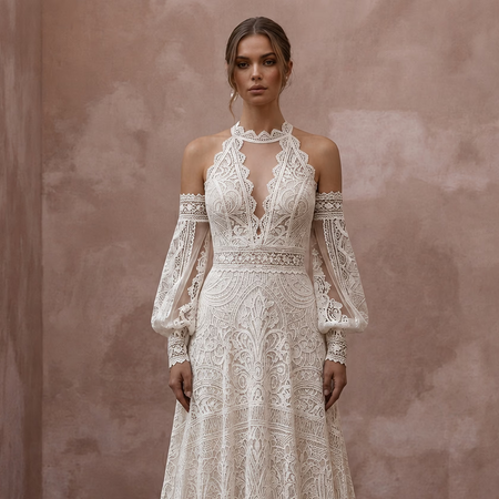 Boho Lace Bridal Dress for a Spring Outdoor Ceremony