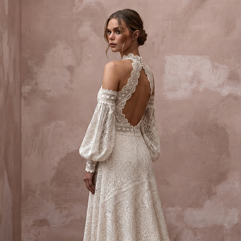 Boho Lace Bridal Dress for a Spring Outdoor Ceremony