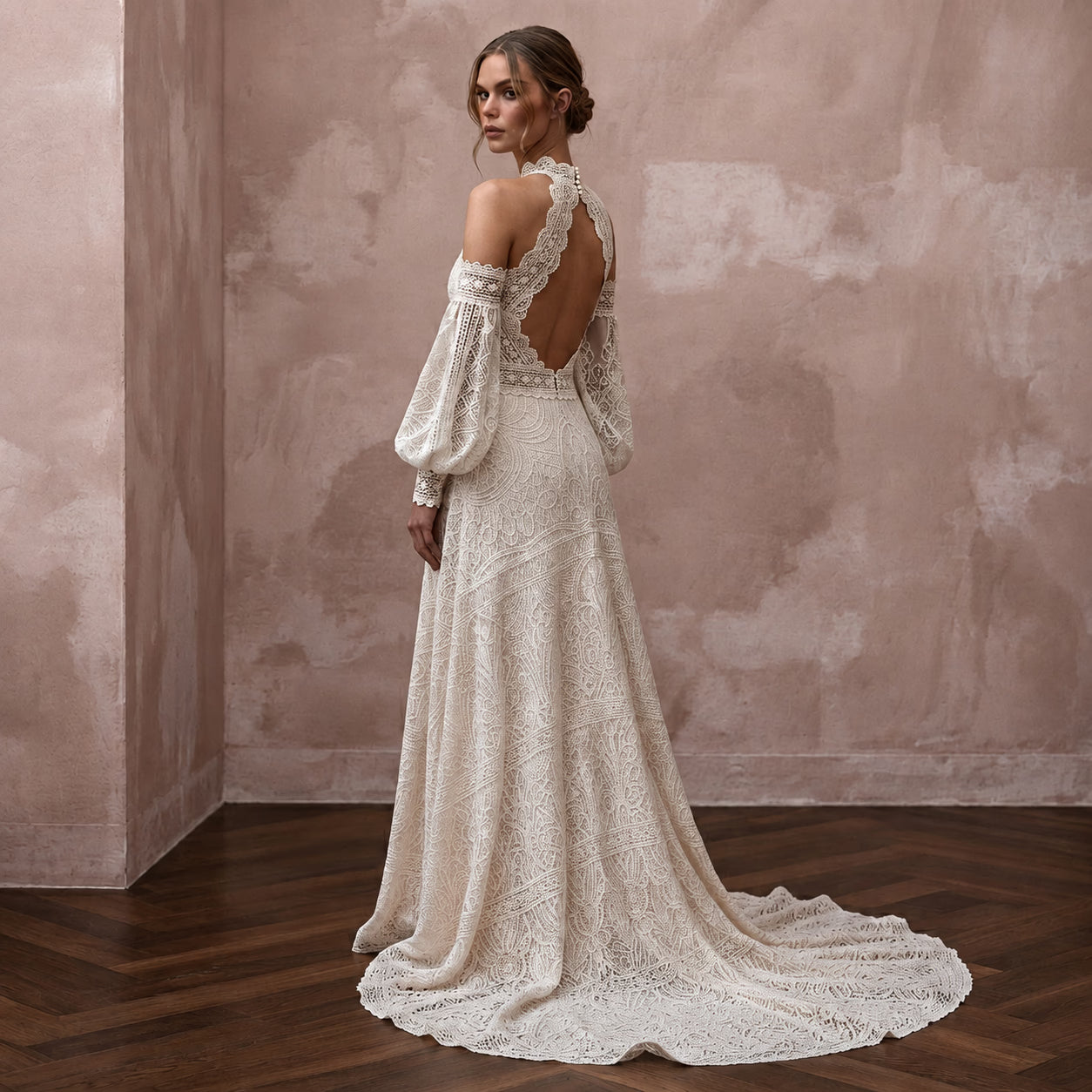 Boho Lace Bridal Dress for a Spring Outdoor Ceremony