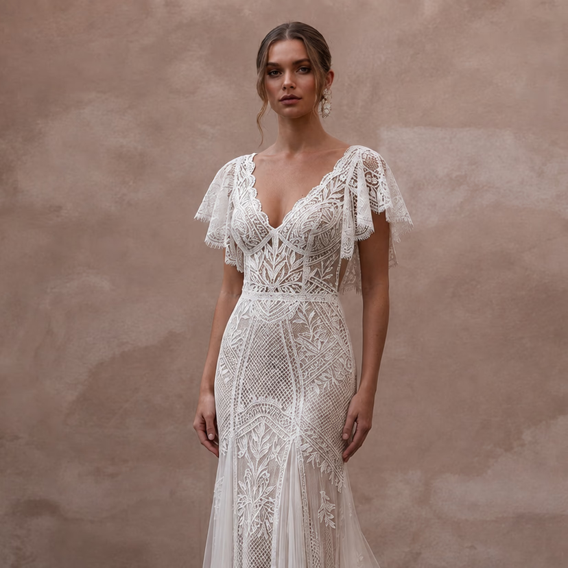 Boho Lace Bridal Dress for a Tropical Destination Wedding - Apparel & Accessories > Clothing > Wedding & Bridal Party Dresses > Wedding Dresses - Mignonette Bridal