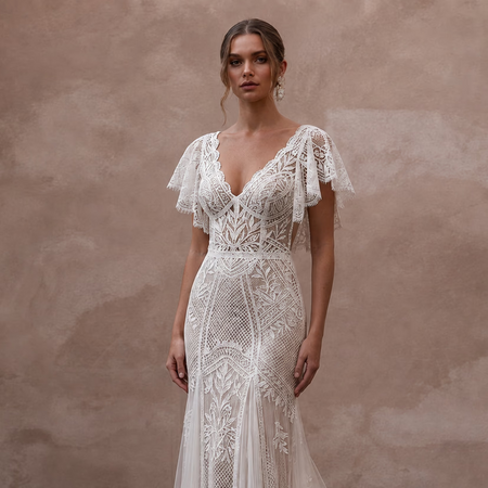 Boho Lace Bridal Dress for a Tropical Destination Wedding - Apparel & Accessories > Clothing > Wedding & Bridal Party Dresses > Wedding Dresses - Mignonette Bridal