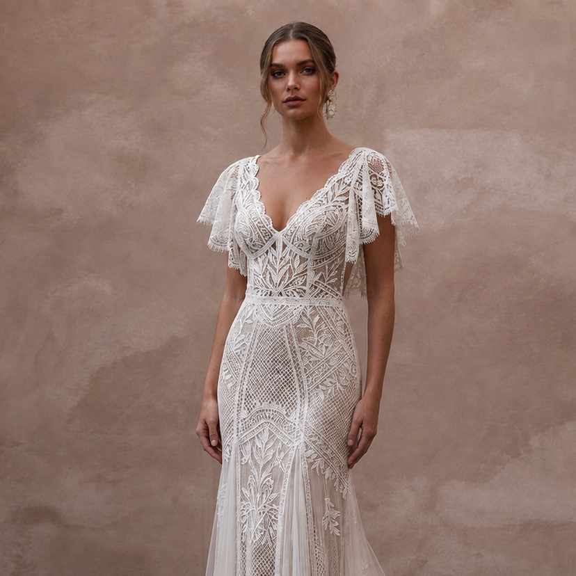 Boho Lace Bridal Dress for a Tropical Destination Wedding