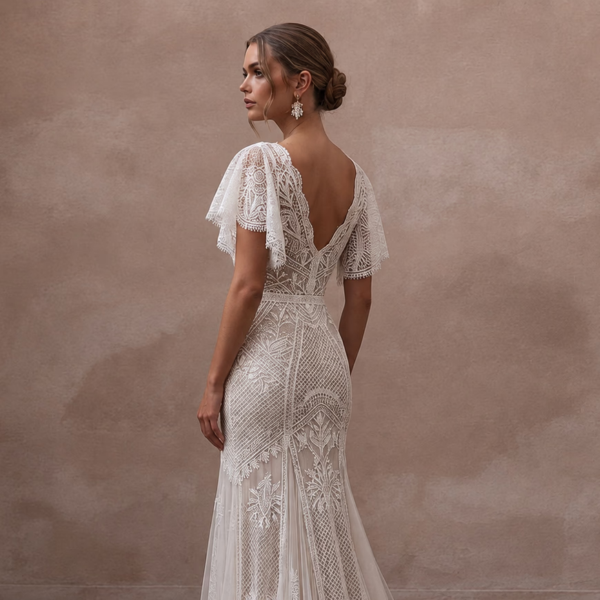Boho Lace Bridal Dress for a Tropical Destination Wedding - Apparel & Accessories > Clothing > Wedding & Bridal Party Dresses > Wedding Dresses - Mignonette Bridal