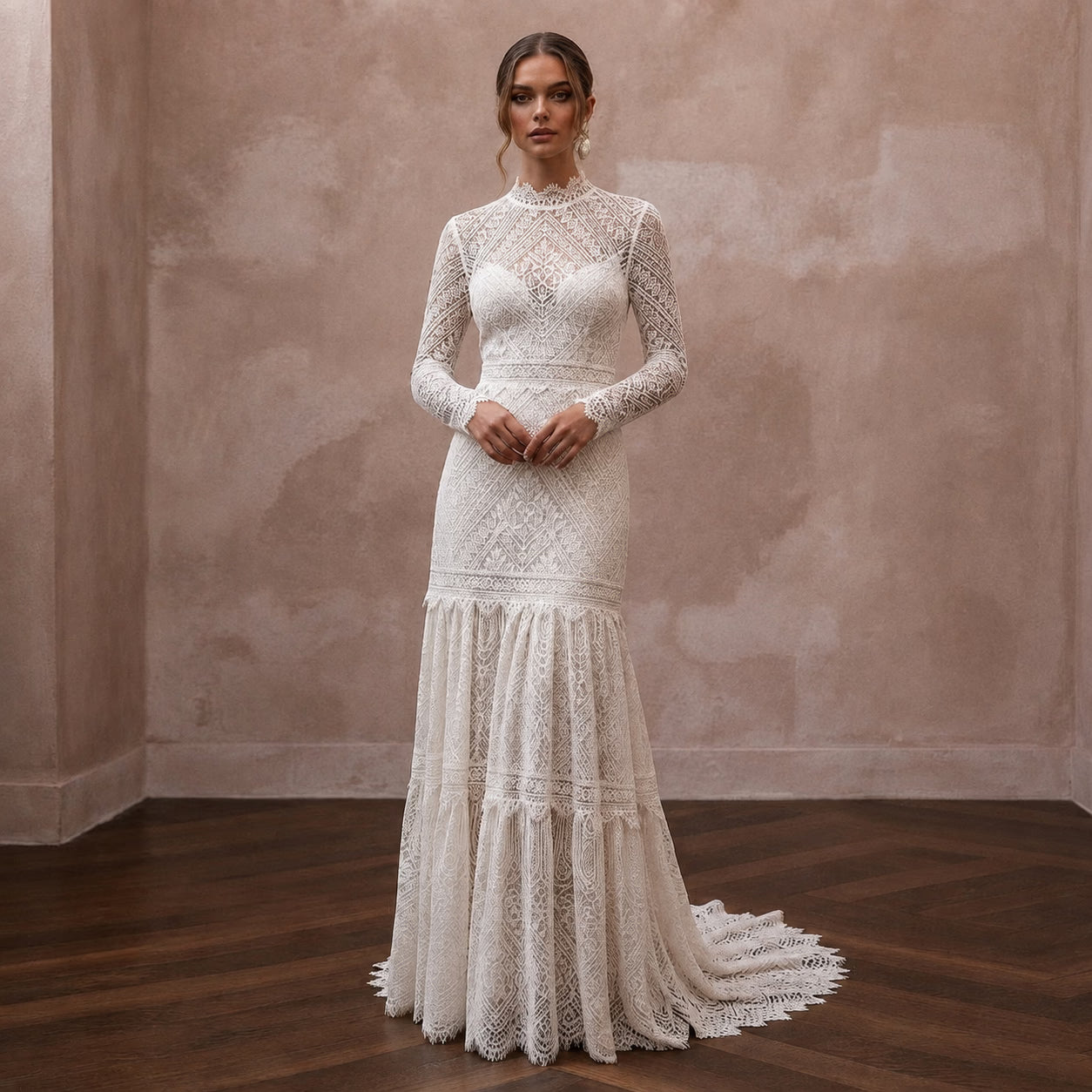 Boho Lace Bridal Dress for an Outdoor Vineyard Wedding - Apparel & Accessories > Clothing > Wedding & Bridal Party Dresses > Wedding Dresses - Mignonette Bridal