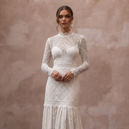 Boho Lace Bridal Dress for an Outdoor Vineyard Wedding - Apparel & Accessories > Clothing > Wedding & Bridal Party Dresses > Wedding Dresses - Mignonette Bridal