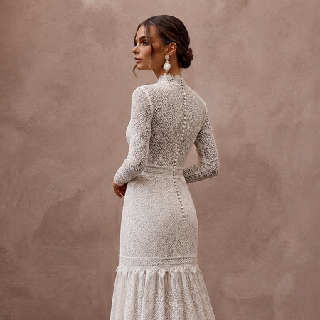 Boho Lace Bridal Dress for an Outdoor Vineyard Wedding - Apparel & Accessories > Clothing > Wedding & Bridal Party Dresses > Wedding Dresses - Mignonette Bridal