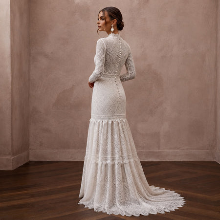 Boho Lace Bridal Dress for an Outdoor Vineyard Wedding - Apparel & Accessories > Clothing > Wedding & Bridal Party Dresses > Wedding Dresses - Mignonette Bridal