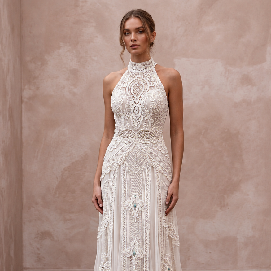 Boho Lace Bridal Dress with Open Back for a Destination Wedding