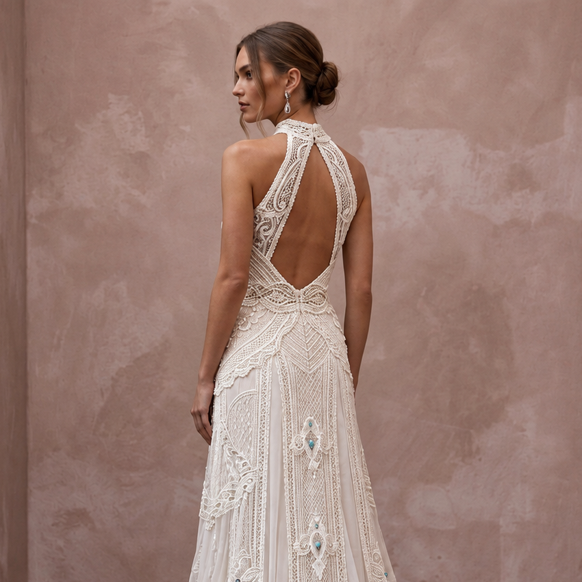Boho Lace Bridal Dress with Open Back for a Destination Wedding