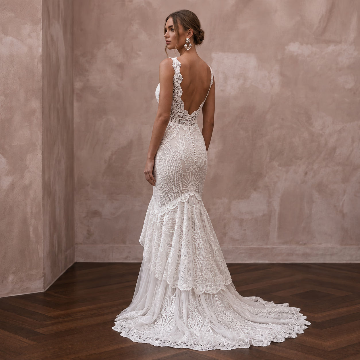 Boho Lace Mermaid Wedding Dress with Open Back Secondary image