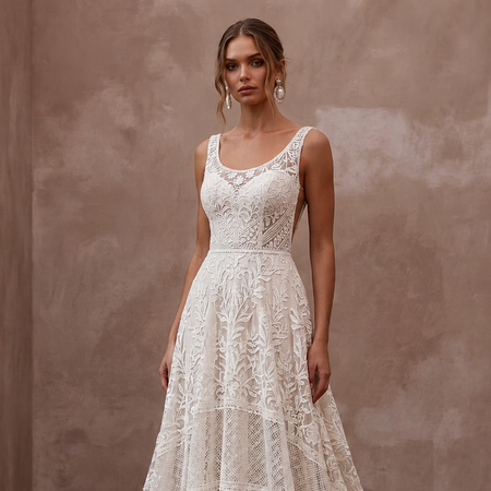 Boho Lace Open Back Wedding Dress with A-Line Silhouette