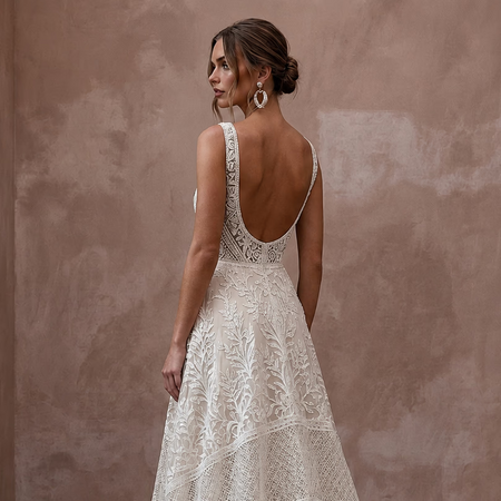 Boho Lace Open Back Wedding Dress with A-Line Silhouette