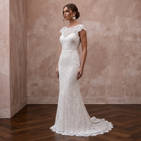Boho Lace Sheath Wedding Dress with Open Back - Apparel & Accessories > Clothing > Wedding & Bridal Party Dresses > Wedding Dresses - Mignonette Bridal