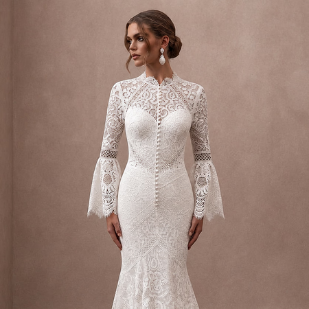 Boho Lace Trumpet Wedding Dress with Open Back - Apparel & Accessories > Clothing > Wedding & Bridal Party Dresses > Wedding Dresses - Mignonette Bridal