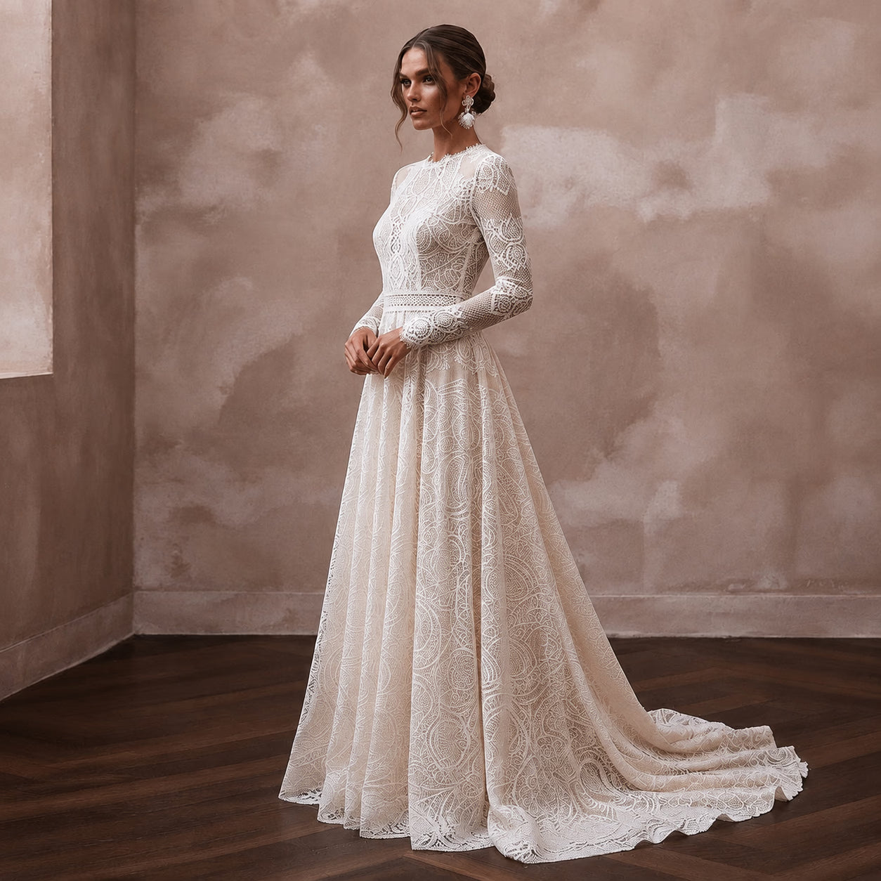 Boho Lace Wedding Dress with Open Back and A-Line Silhouette