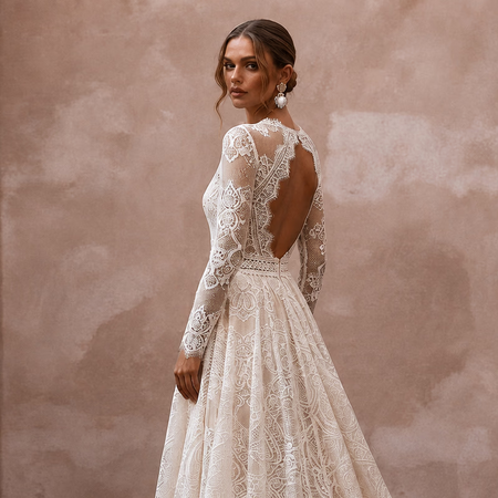 Boho Lace Wedding Dress with Open Back and A-Line Silhouette