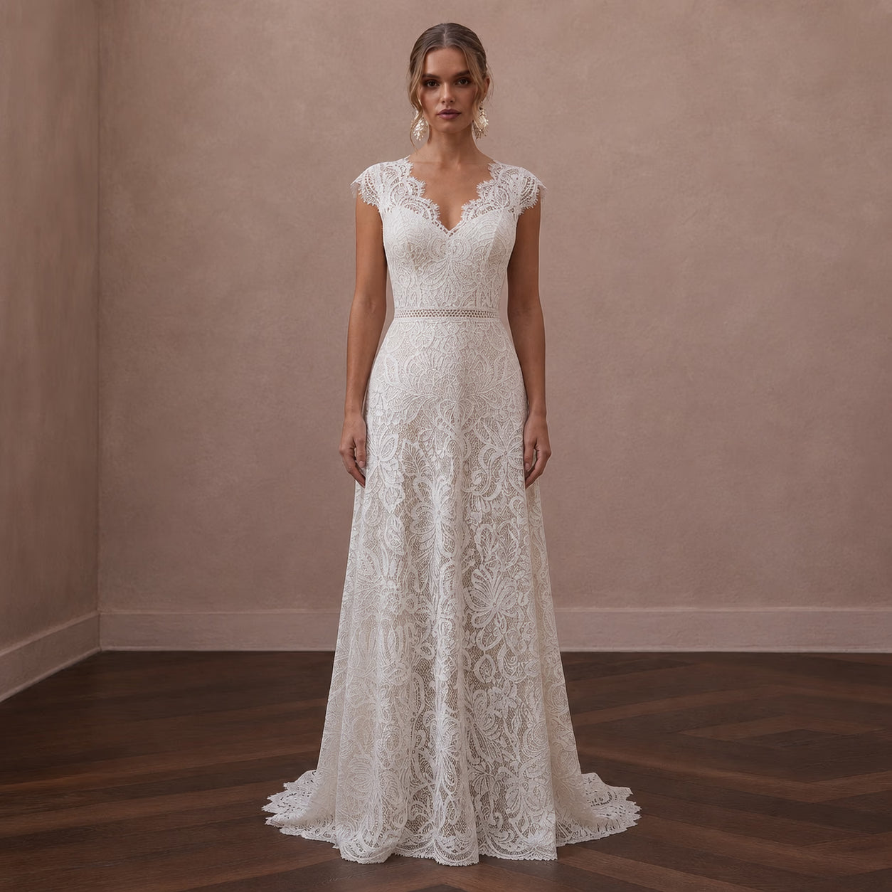 Boho Lace Wedding Dress with Open Back for a Beach Wedding