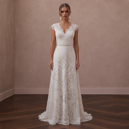 Boho Lace Wedding Dress with Open Back for a Beach Wedding