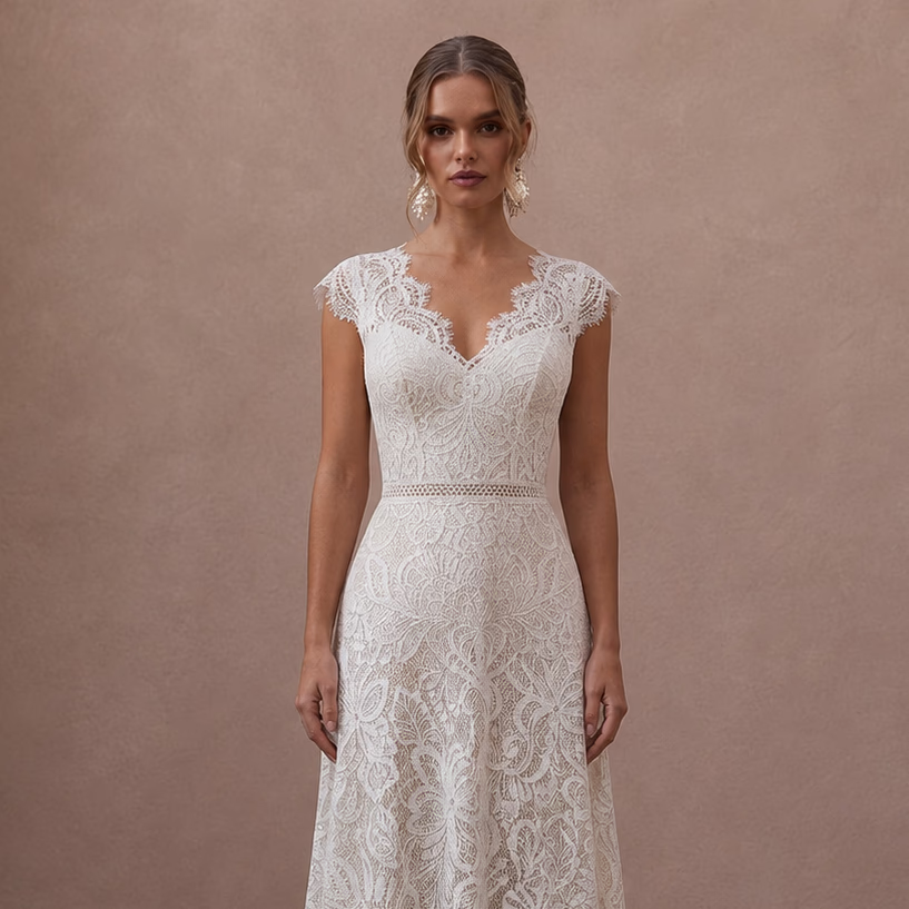 Boho Lace Wedding Dress with Open Back for a Beach Wedding