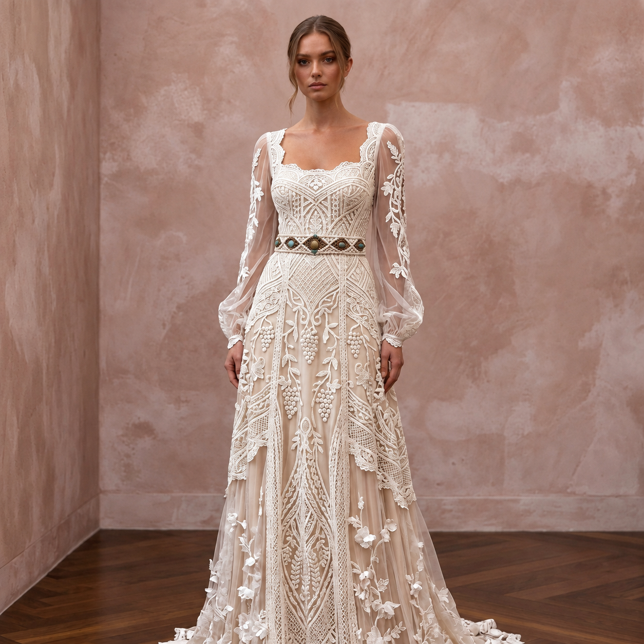 Boho Lace Wedding Gown for a Rustic Vineyard Ceremony Main image