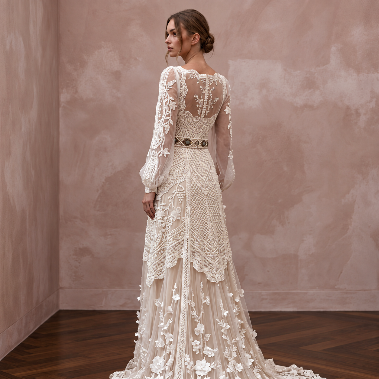 Boho Lace Wedding Gown for a Rustic Vineyard Ceremony