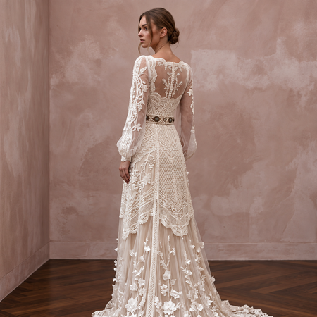 Boho Lace Wedding Gown for a Rustic Vineyard Ceremony