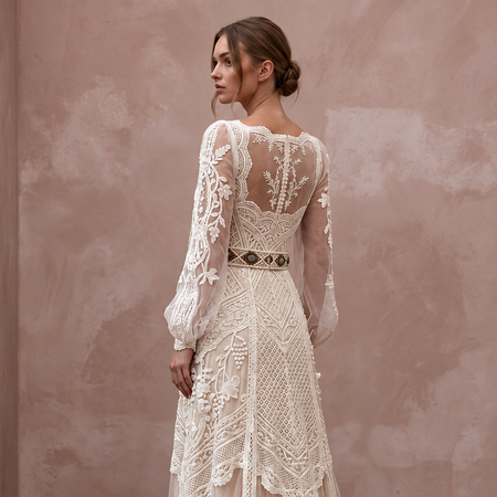 Boho Lace Wedding Gown for a Rustic Vineyard Ceremony