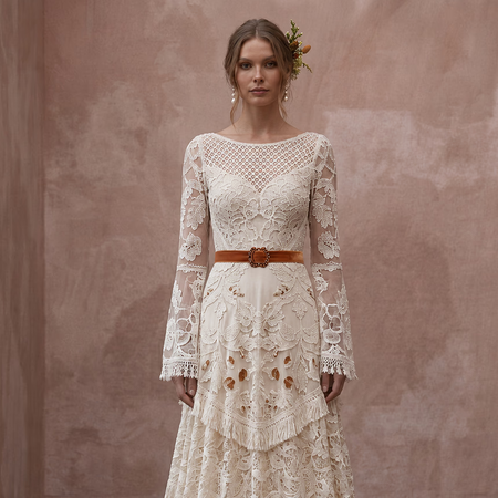 Boho Lace Wedding Gown for an Autumn Outdoor Ceremony
