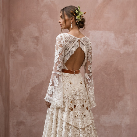Boho Lace Wedding Gown for an Autumn Outdoor Ceremony