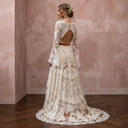 Boho Lace Wedding Gown for an Autumn Outdoor Ceremony