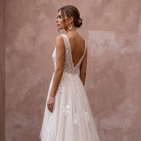 Boho Tulle Bridal Dress with Open Back for a Rustic Wedding