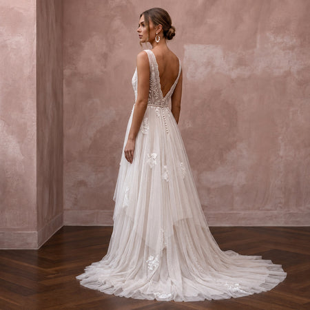Boho Tulle Bridal Dress with Open Back for a Rustic Wedding