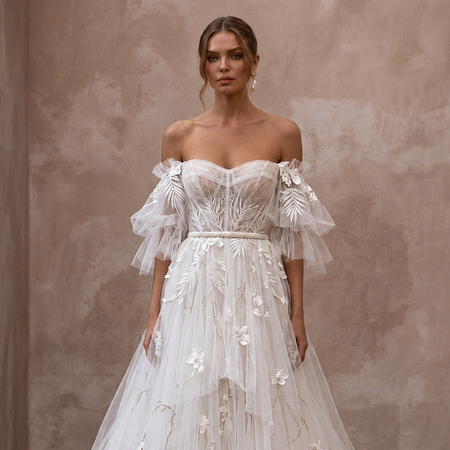 Boho Tulle Wedding Dress for a Tropical Garden Ceremony
