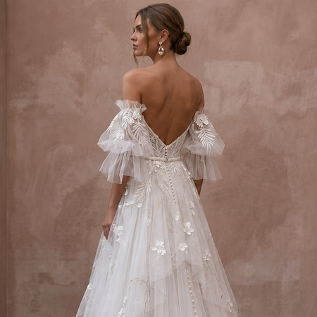 Boho Tulle Wedding Dress for a Tropical Garden Ceremony - Apparel & Accessories > Clothing > Wedding & Bridal Party Dresses > Wedding Dresses - Mignonette Bridal