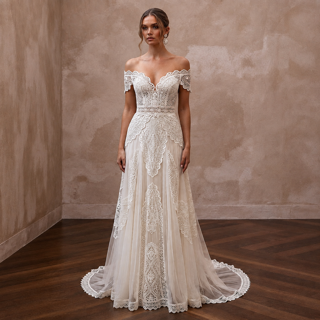 Boho Wedding Dresses with Crochet Lace Designs